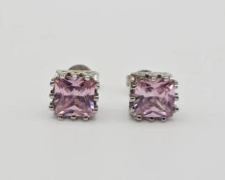 Sterling Silver Pink CZ Stud Earrings