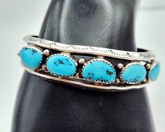 Navajo Sterling Silver & Turquoise Cuff Bracelet