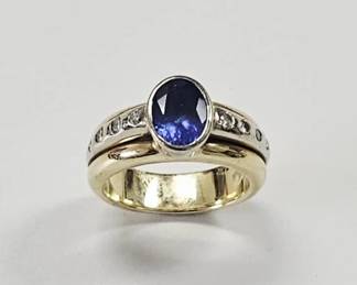 14K Yellow Gold Oval Tanzanite & Diamond Ring