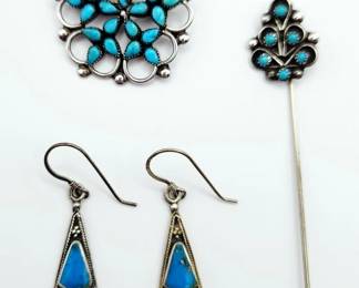 Sterling Silver & Turquoise Pin Brooch Stick Pin