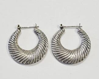 Sterling Silver Puffy Ribbed Shrimp Hoop Earrings