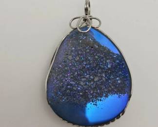 Sterling Silver Blue Druzy Agate Pendant