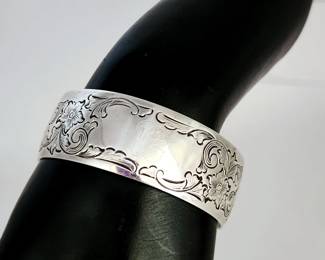 S Kirk & Son Sterling Floral Cuff Bracelet