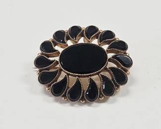 Victorian 10K Rose Gold Onyx Mourning Brooch