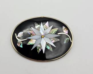 Vintage Sterling MOP and Abalone Inlay Brooch