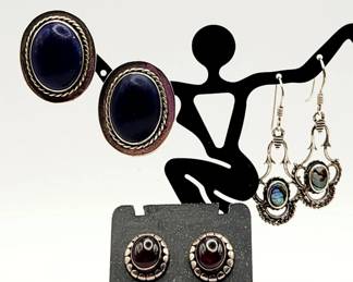 925 Sterling AIS Mexico Lapis Luzi Purple Earrings