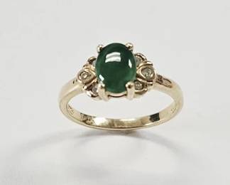 14K Yellow Gold Jade & Diamond Ring