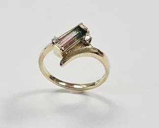 14K Gold Watermelon Tourmaline & Diamond Ring