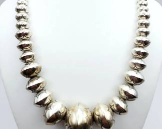 Navajo Stamped Sterling Silver Graduated Bead Necklace