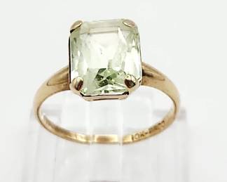 10K Yellow Gold Emerald Cut Light Peridot Ring