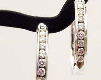18K White Gold & Crystals Hoop Earrings