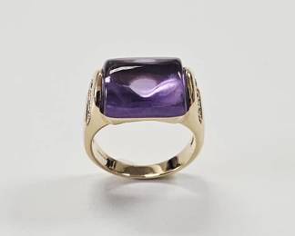 Bvlgari 18K Gold Cut Amethyst & Diamond Ring