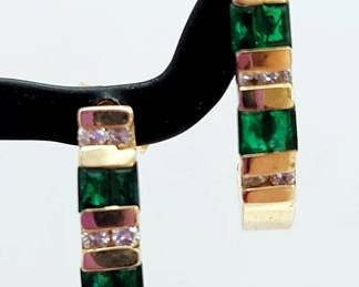 14K Yellow Gold Emerald Earrings