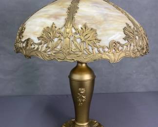 Antique Slag Glass Bradley & Hubbard Lamp