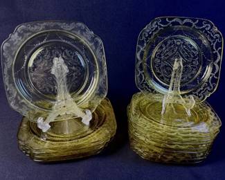 Vintage Amber Glass Madrid Pattern Plates
