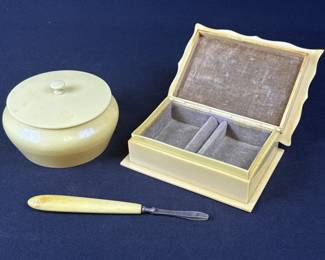 Vintage Celluloid Jewelry Box & Powder Box