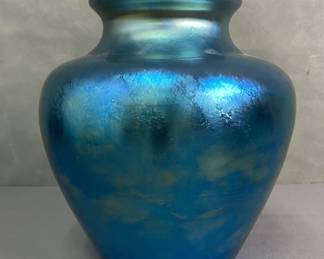 Steuben Aurene Blue Iridescent Glass Vase