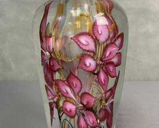 Doug Merritt Clematis Art Glass Vase Signed