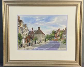 British Village Watercolor Painting Signed