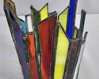 Vintage Handcrafted Stained Glass Candle Holder