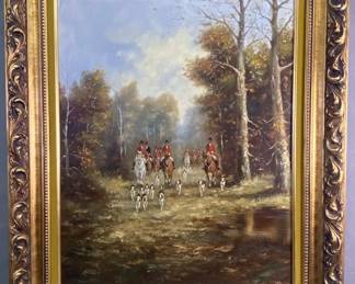 Fox Hunt Oil Painting Signed Falquette