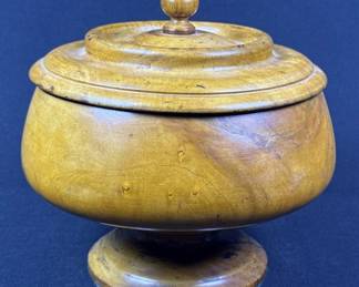 Vintage Turned Wooden Bowl With Lid