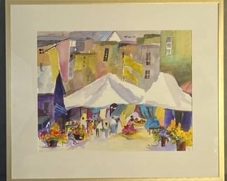 Street Market Watercolor Painting Jan Mayer