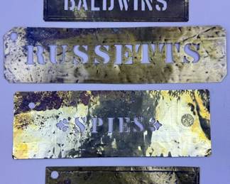 Vintage Brass Stamped Apple Signs