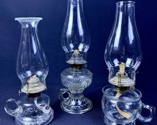 Antique Clear Glass Oil Lamps Banner & Scovill