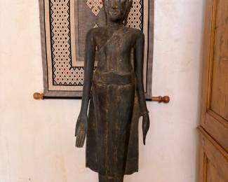 Thai large gilt wood standing buddha, 59"