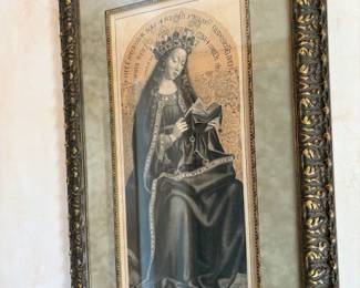 Beautifully framed Johann Strixner 1820 lithograph after J. van Eyck's Virgin Mary