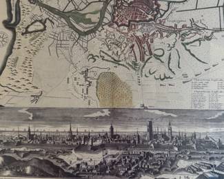  Plan map for the city of Dantzig. 1739 hand colored.