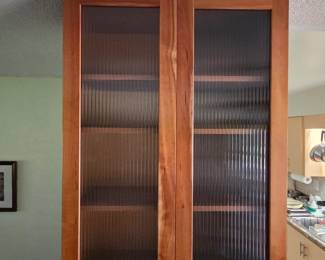 Glass Door Cabinet with 3 adjustable shelves & optional underneath racks for glasses~~Exterior: 30 in wide X 42 in tall X 13 in deep