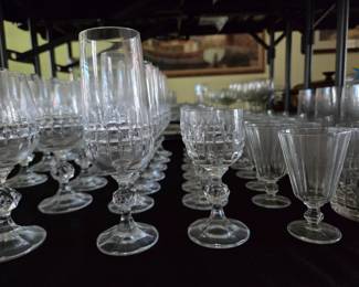 Vintage Belfast by Bohemia Crystal-Crystalex~~Lot of 7: Fluted Champagne Glasses~~Lot of 8: Cordial Glasses~~Lot of 5: Vintage Paneled Cordial Glasses