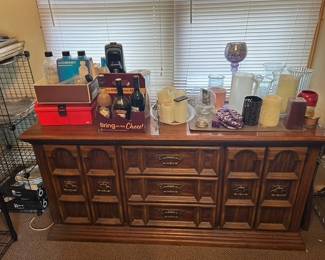 soda stream, wine, candles, buffet