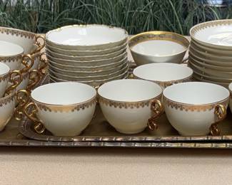 04 Limoges Gold Leaf Bone China More Brass Trays
