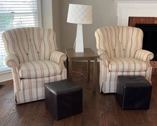 Swivel Rocking Chairs, Table, Lamp, Foot Rests
