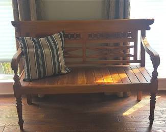 Wood Bench And Throw Pillow