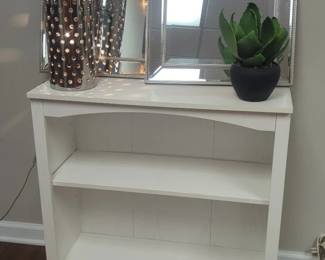White Book Case, Mirrored Pictures And Mirrored Lamp