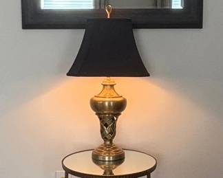 Glass top Side Table With Lamp And Mirror