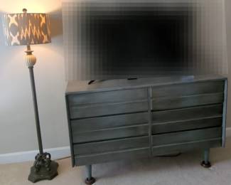 Mid Century Grey Dresser And Lamp