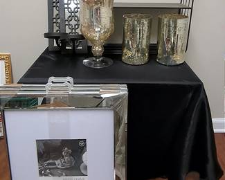 Mirrored Picture Frames, Shelf, Mercury Glass Vases