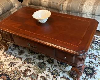 Traditional wood, coffee table inlaid top 