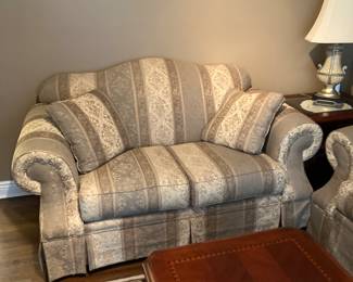 Broyhill loveseat skirted base and matching pillows