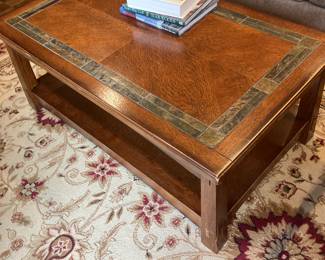 Matching mission style coffee table  wood and slate