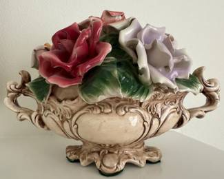 87 VintageCapodimontePorcelainFloralCenterpiece