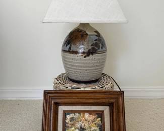 106 SmallOriginalPaintingTexturedPotteryLampBasket