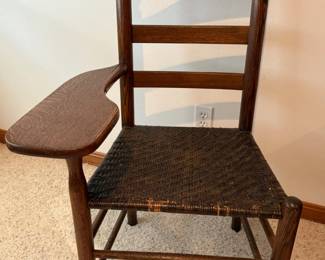 45 AntiqueOakRightArmWritingChair
