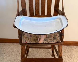 38 VintageOakHighChairwithEnamelTray