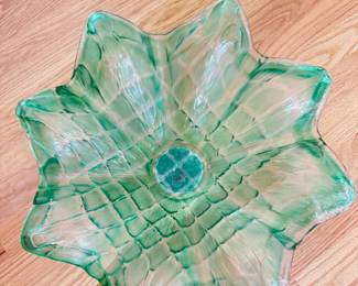111 VintageMuranoSeaGreenGlassArtCenterpieceBowl